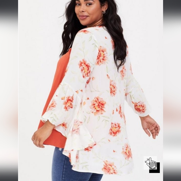 Plus Size Torrid 1x/2x Ivory & Orange Floral Chiffon Kimono top - Picture 2 of 9